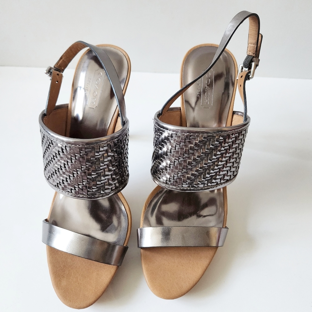 NIB Coach Steffi Pewter Metallic High Heel Sandal - Picture 3 of 5